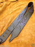 Carlino Custom Purple Leather Flame Black Leather Guitar Strap