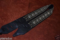 Carlino Exotic Series Crystal Concho Studded Black Leather Guitar Strap
