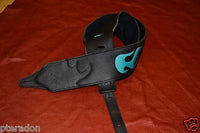 Carlino Custom Sea Foam Green/Turquoise Leather Flame Black Leather Guitar Strap