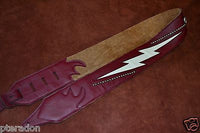 Carlino Custom Wine/Cream Lightening Double Bolt/Studded Leather Guitar Strap