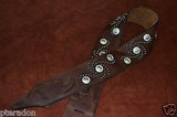 Carlino Custom Studded Western Swirl Kodiak Oiled Brown Leather Guitar Strap
