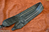 Carlino MetalMan Black Leather Grommet Crocodile ends Guitar Strap, 3.5"