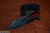 Carlino Custom Red Lightening Double Bolt/Studded Black Leather Guitar Strap