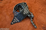 Carlino MetalMan Black Leather British Steel Guitar Strap, 3.5" , Chrome rings