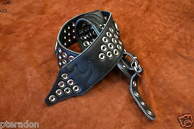 Carlino MetalMan Black Leather British Steel Guitar Strap, 3.5" , Chrome rings
