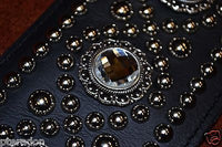 Carlino Exotic Series Crystal Concho Studded Black Leather Guitar Strap