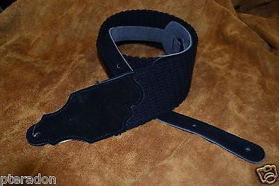 Franklin Guitar Strap Model # FSC-BK-BK 3" wide Black Cotton and Suede Ends