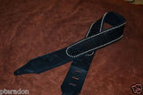 Carlino Custom Gator Pattern Stud Cartouche Black Leather Guitar strap 3.1" wide