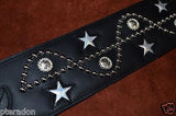 Carlino Custom NEW Sine Wave/Star Studded Black Leather Guitar Strap 3" wide