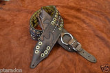 Carlino MetalMan Brown Leather Brass Grommet Guitar Strap, 3.05" wide with lace