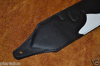 Carlino Custom Leather Guitar Strap, Black and White Leather Wave Design