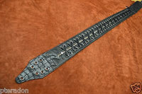 Carlino MetalMan Black Leather Grommet Crocodile ends Guitar Strap, 3.5"  w/lace