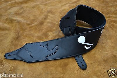 Carlino SRV style Strap Replica black leather, with white notes, suede backing