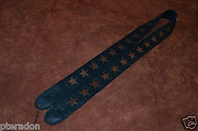 Carlino Custom Black Leather Star Strap, with brown stars 2" wide ful length