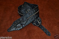 Carlino MetalMan Black Leather Grommet Crocodile ends Guitar Strap, 3.5"