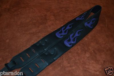 Carlino Custom Purple Leather Flame Black Leather Guitar Strap dual adjusting