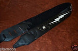 Carlino Custom White Lightening Double Bolt/Swirl stud blk leather Guitar Strap