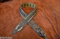 Carlino MetalMan Brown Leather Brass Grommet Guitar Strap, 3.05" wide with lace