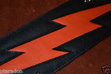Carlino Custom Orange Lightening Double Bolt/Studded Leather Guitar Strap