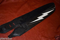 Carlino Custom White Lightening Double Bolt/Studded Black Leather Guitar Strap