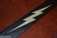 Carlino Custom Silver Lightening Double Bolt Black Leather Guitar Strap