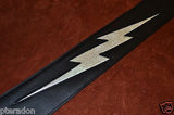 Carlino Custom Silver Lightening Double Bolt Black Leather Guitar Strap