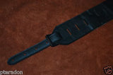 Carlino Custom Studded Nibiru Black Leather Guitar Strap, Tobacco Suede back