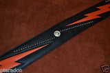 Carlino Custom Orange Lightening Double Bolt/Studded Leather Guitar Strap