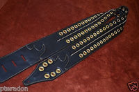Carlino Custom Select Black Leather and Gold Grommet and Stud Metal Guitar Strap