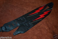 Carlino Custom Red Lightening Double Bolt/Studded Black Leather Guitar Strap