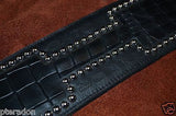 Carlino Custom Gator Pattern Stud Cartouche Black Leather Guitar strap 3.1" wide