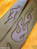 Carlino Custom Purple Leather Flame Black Leather Guitar Strap
