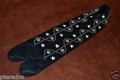 Carlino Custom NEW Sine Wave/Star Stud Leather Guitar Strap 3" wide Full length