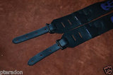 Carlino Custom Purple Leather Flame Black Leather Guitar Strap dual adjusting