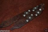 Carlino Custom Studded Western Swirl Kodiak Oiled Brown Leather Guitar Strap