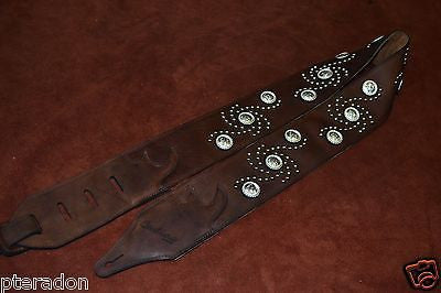 Carlino Custom Studded Western Swirl Kodiak Oiled Brown Leather Guitar Strap