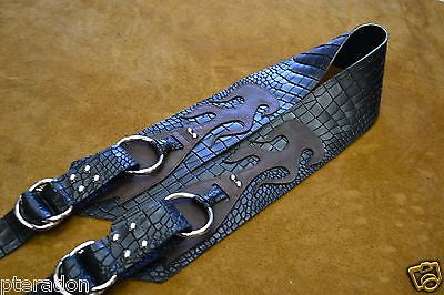 Carlino Gladiator Crocodile Pattern Cowhide 3.5" Black Leather Strap with Flames