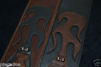 Carlino Gladiator Black Leather Guitar Strap w/flames For Heavy Guitars 3.5"