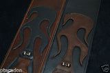 Carlino Gladiator Black Leather Guitar Strap w/flames For Heavy Guitars 3.5"