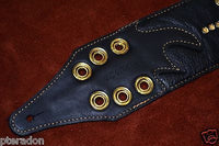 Carlino Custom Select Black Leather and Gold Grommet and Stud Metal Guitar Strap