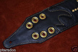 Carlino Custom Select Black Leather and Gold Grommet and Stud Metal Guitar Strap