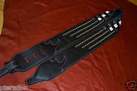 Carlino Custom Woven Leather and Studded Black Leather Guitar Strap, total metal