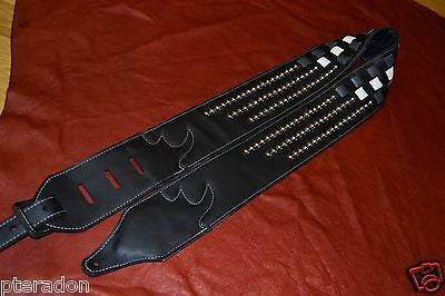 Carlino Custom Woven Leather and Studded Black Leather Guitar Strap, total metal