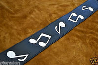 Carlino SRV style Strap Replica black leather, with white notes, suede backing