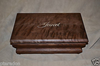Jewelry Box, Custom Made, Flamed American Walnut, Full Inlaid Engraved Name
