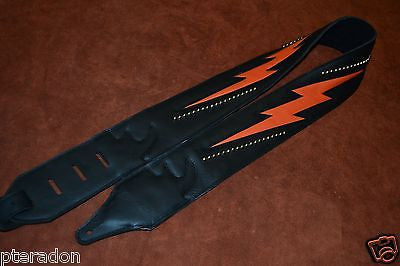 Carlino Custom Orange Lightening Double Bolt/Studded Leather Guitar Strap