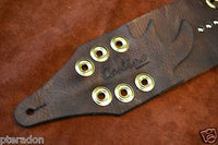 Carlino Brown Kodiak Oiled Leather Grommet Laced Guitar Strap, w/Chrome Rings