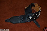 Carlino Custom Studded Nibiru Black Leather Guitar Strap, Tobacco Suede back