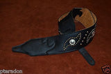 Carlino Custom Studded Nibiru Black Leather Guitar Strap, Tobacco Suede back