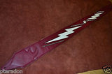 Carlino Custom Wine/Cream Lightening Double Bolt/Studded Leather Guitar Strap